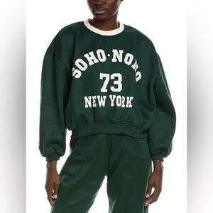 Zara Green Crew Neck Sweater with Collegiate Design
